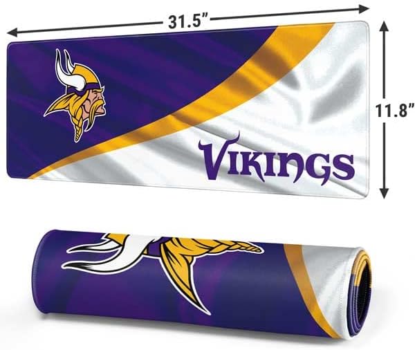 Skinit Large Gaming Mouse Pad - Officially Licensed Minnesota Vikings Design with Stitched Edges Waterproof Non-Slip Rubber Base Desk Mat for Keyboard &amp Mouse 31.5 x 11.8 inches
