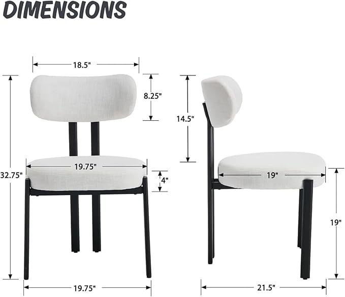 Adjustable Office Computer Chair with Armrest 1pcs Linen Beige Upholstered No Armrests Dining Chairs with Black Metal Legs Curved Backrest
