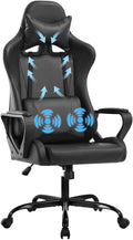 Racing Style Gaming Chair Office Chair High Back Computer Chair Leather Desk Chair Ergonomic Executive Chair Adjustable Video Game Chair Swivel Task Chair w/Headrest and Massage Lumbar Support Black