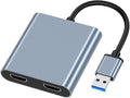 USB 3.0 to Dual Hdmi Adapter for 2 Monitors 1080p Mirroring and Extending USB to 2 HDMI Splitter with USB Hub PD Charging Supports Windows Mac OS【Needs Install Driver】 (Grey)
