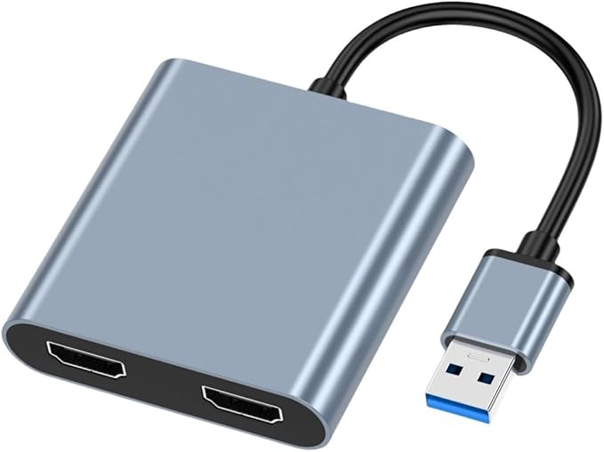 USB 3.0 to Dual Hdmi Adapter for 2 Monitors 1080p Mirroring and Extending USB to 2 HDMI Splitter with USB Hub PD Charging Supports Windows Mac OS【Needs Install Driver】 (Grey)