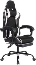 Ergonomic E-Sports Gaming Chair Racing Style Seat with PU Leather High-Density Foam Lumbar Massage and Adjustable Recliner for Office and Home Gaming White