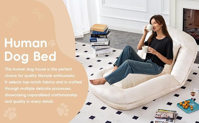 Folding Sofa Chair with 5 Adjustable Positions Plush Floor Lounge Chair for Gaming Meditation and Relaxation (Beige 2)