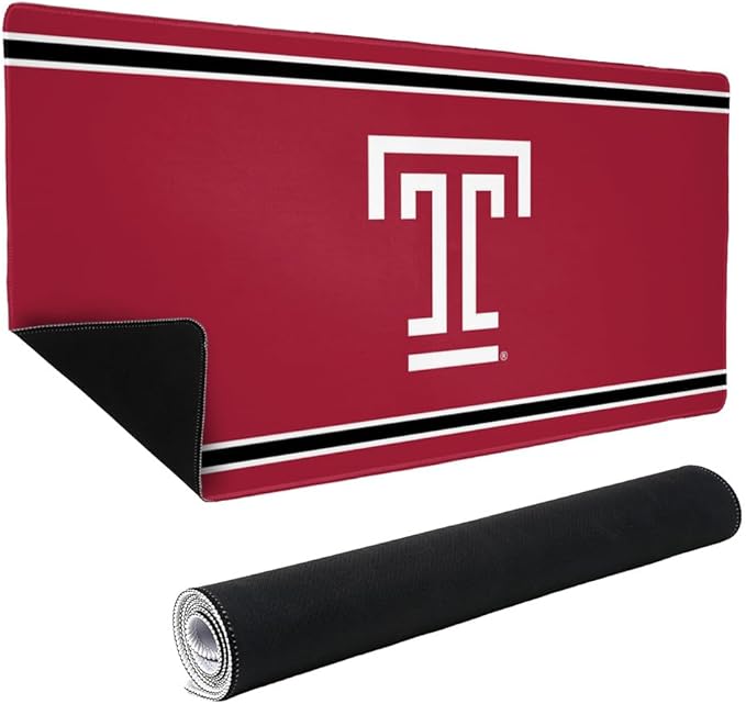 Temple University Owls Primary Logo Stripes Large Gaming Mouse Pad Desk Mat with Stitched Edges Non-Slip Base for Gamer Home and Office 31.5 x 15.7