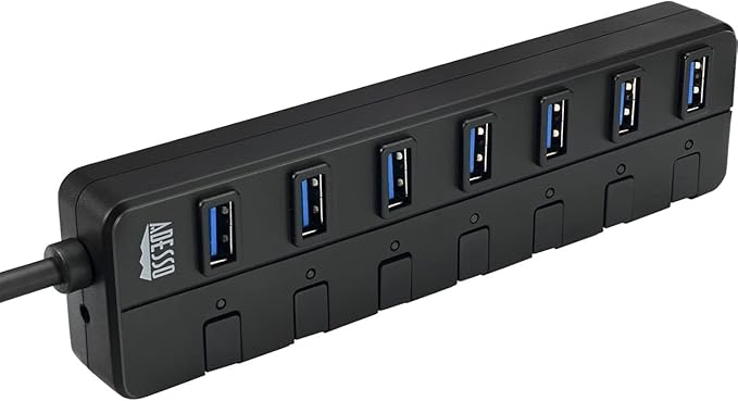 Adesso 7-Port USB 3.0 Hub with Individual Power Switch &amp Power Adapter