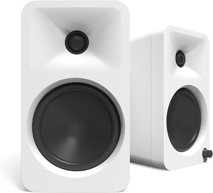 Kanto ORA4MW Pro Audio Bluetooth Desktop Speakers - Matte White Pair with a SUB8VMB Sealed Powered 8 Subwoofer - Vinyl Black (2024)