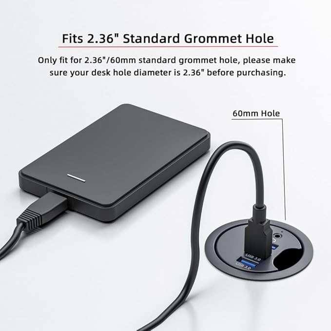 CY USB 3.0 Hub Sound Card AUX 3 Port USB 60mm Desk Grommet Splitter Dock Station Headphone Mic Audio Interface for Desktop PC