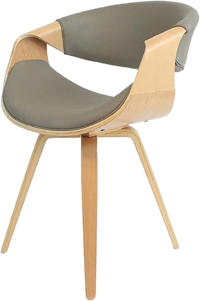 Adjustable Office Computer Chair with Armrest Dining Chair Kitchen Furniture Chairs Home Solid Wood Leather Balcony Writing(Leather Log Grey)