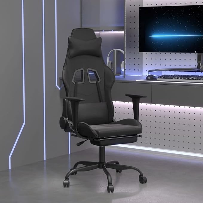 Gaming Chair with FootrestFaux Leather Computer Game ChairOffice ChairErgonomic Desk Chair PC Gaming Chair for Adults Teens(Black)