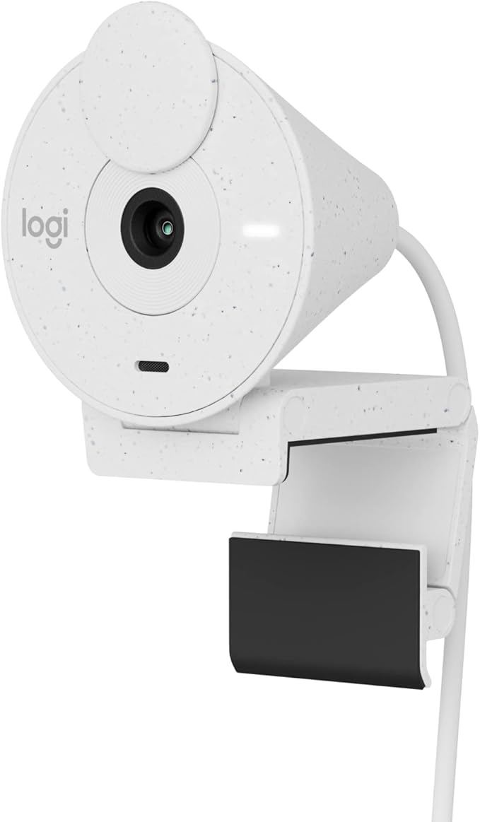 Logitech Brio 300 Full HD Webcam auto Light Correction Noise reducing mic Privacy Shutter USB-C Works with Microsoft Teams Google Meet Zoom for Streaming and Video Calling - White