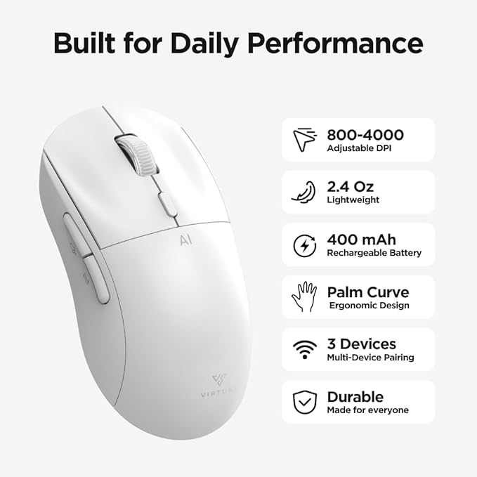 Virtusx Jethro AI Mouse - Voice &amp Audio Recorder for Lecture &amp Meeting Centralized Software with Voice Typing Writing Tools Transcribe Translate &amp Summarize Wireless Mouse for Compute