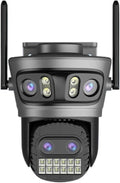 16MP WiFi Camera IP PTZ Three Screen 180° Wide Angle Auto Tracking 10X Digital Zoom 20MP Security Protection(EU Plug20MP NO SD Card)
