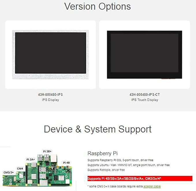 waveshare 4.3inch Touch DSI Display 800 x 480 IPS Screen 5-Point Capacitive Touch LCDCompatible with Raspberry Pi 4B/3B+/3A+/3B/2B/B+/A+ Compute Module3/3+/Compute Module 4