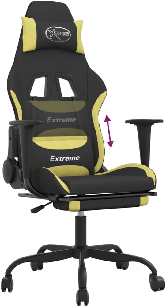 Gaming Office Chair PC Chair with Footrest FabricHeight Adjustable Game Chair with 365°-Swivel Seat and Headrest and for Office or Gaming(Black&ampLight Green)