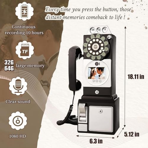 Vintage Video Guestbook Phone - 1080p Auto-Record 32GB Storage 70H Video 7H Battery Life - Ideal for Engagements Weddings Anniversaries Black Memory Keeper