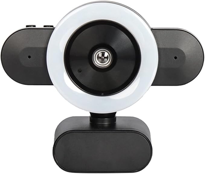 Video Conference Camera HD 2K Webcam with Autofocus 3-Color Ring Light Web Camera with Microphone for PC Computer Camera Web Cam for Streaming for Business Meetings (Color : Black)