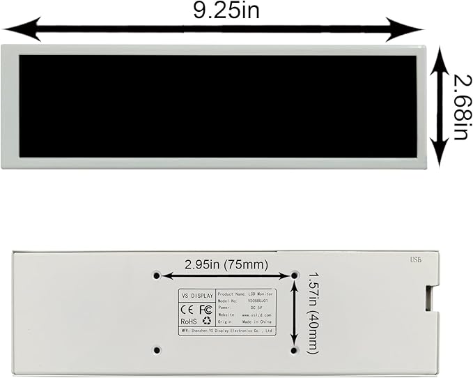 VSDISPLAY 8.8 Inch 1920x480 IPS LCD Monitor for Secondary Display/DIY Computer PC Case GPU CPU RAM Temperature Data Monitoring Sensor PanelWhite