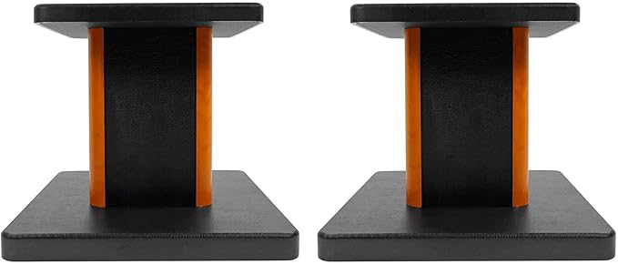 Rockville Pair RHT8C 8 Desktop Speaker Stands 66 lbs. Capacity Wood Finish Resonance-Free Cable Management Isolation Pads for Bookshelf/Studio Monitors
