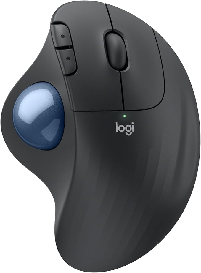 Logitech Ergo M575S Wireless Trackball Mouse Wireless Ergonomic Mouse with Bluetooth and Encrypted Dongle Comfortable Thumb Control Precise and Smooth Tracking for PC/Mac - Graphite Blue Ball