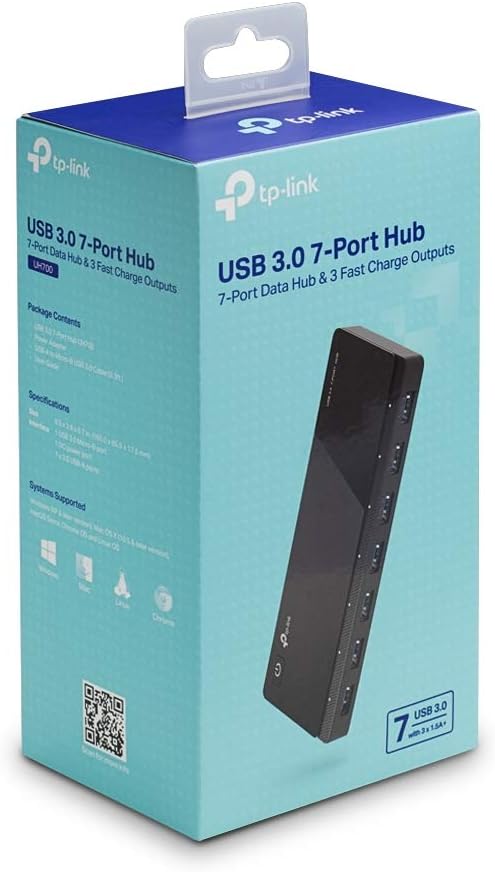 TP-Link [2nd Gen] TP-Link 7-Port USB 3.0 Ultra Slim Hub Including 3 BC 1.2 Charging Ports up to 5V / 1.5A. Compatible with Windows Mac Chrome &amp Linux OS with Power On/Off Button (UH700)