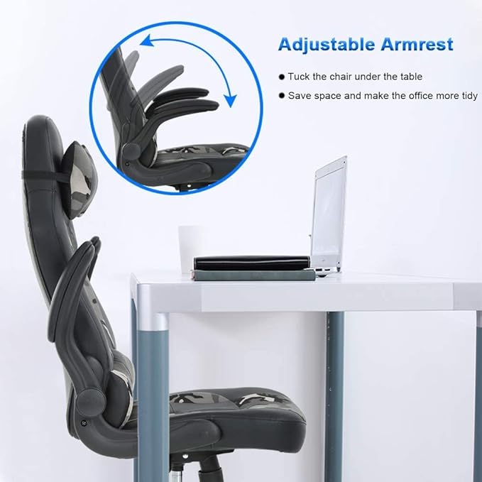 Gaming Desk Chair PC Gaming Chair Gamer Chair Comftorable Ergonomic PU Leather Computer Office Chair with Lumbar Support Flip Up Arms High Back Executive Gaming Stuff for Girl Kids Adults (Camo)