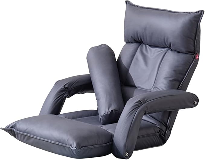 YCKEGEW Chair Bed with Pillow for Single SleepAdjustable Floor Chair with Arm Sofa Bed Meditation Chair for Bedroom BalconyHigh Back Reading Gaming Lounge Chair (Color : Dark Gray)