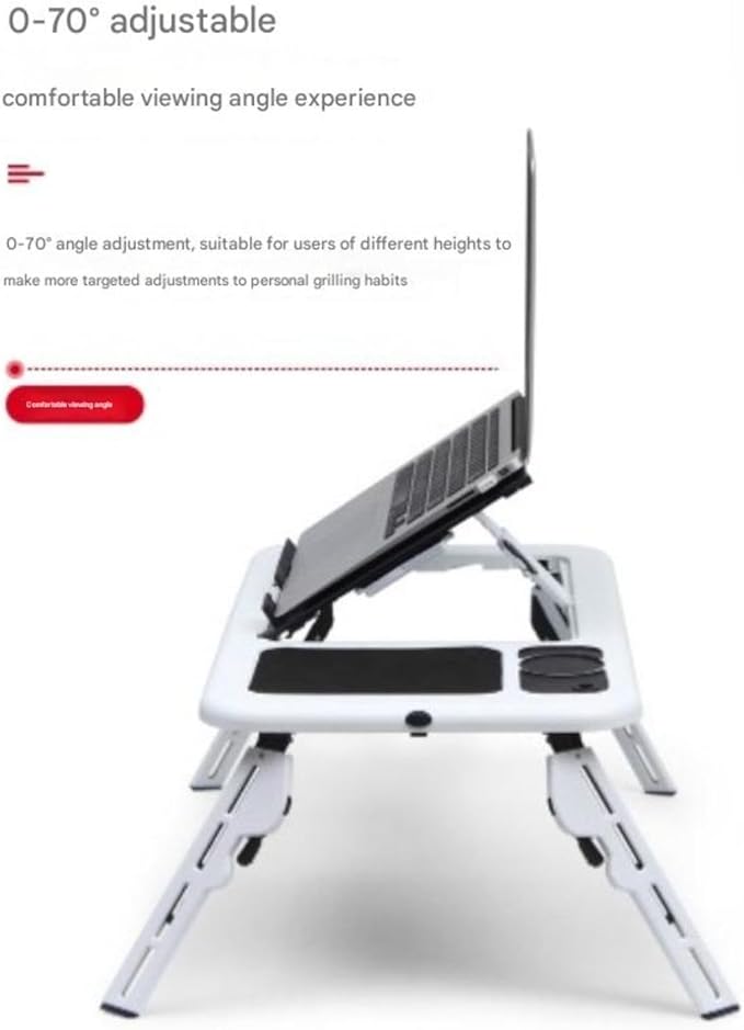 Adjustable Laptop Stand with Cooling Fans Portable Foldable Notebook Desk for Bed &amp Office Use Ergonomic Computer Table with USB Fans for Students Gamers Remote Workers (WhiteDual Fan)