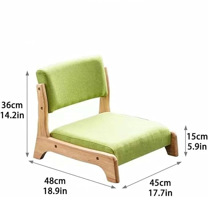 ELEFOCUS Meditation Chair with Back Support - Solid Timber Tatami Floor Chair for Living Room Bedroom Bay Window(Green)