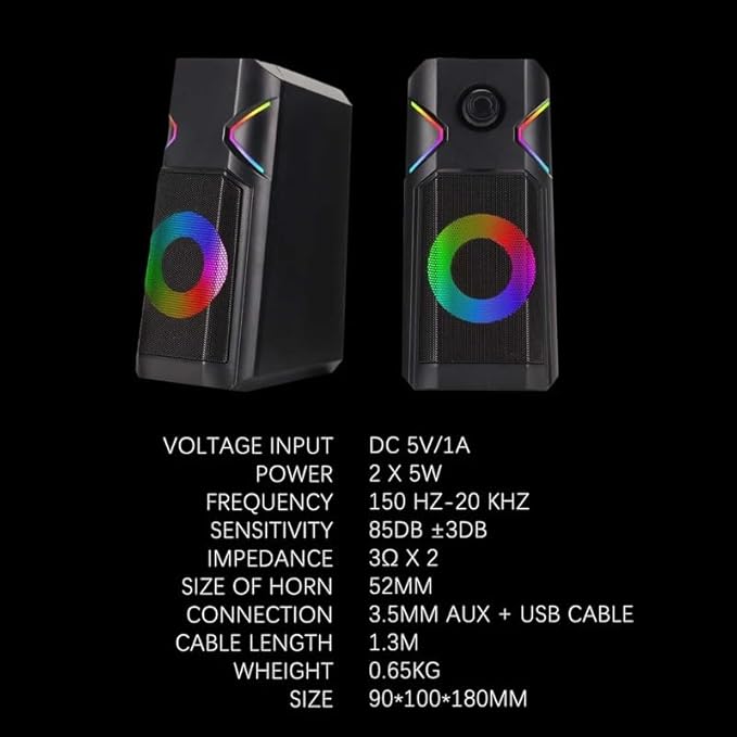 Computer Speaker 2.0 Channel Desktop RGB Colorful Light Stereo Satellite Multimedia