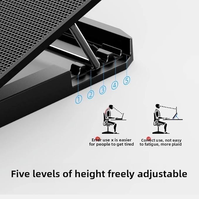 Metal Ice Cooler Silent Exhaust Portable Laptop Cooling Stand with 6 Cooling Fans Cooling Pad for Laptop Fan 15.6 Inch with Height Adjustable Notebook Cooler Pad with Two USB Port