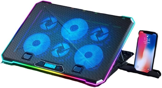 Goshyda Gaming Laptop Cooling Pad with 10 Quiet Fans 8-Level Height Adjustable &amp 5 Speed Settings RGB Lights Laptop Cooler for 12-19 Inch Notebook (14 Fans)