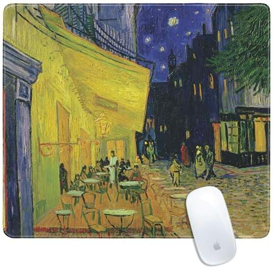 Skinit Medium Gaming Mouse Pad - Officially Licensed Cafe Terrace at Night by Van Gogh Design with Stitched Edges Waterproof Non-Slip Rubber Base Desk Mat for Keyboard &amp Mouse