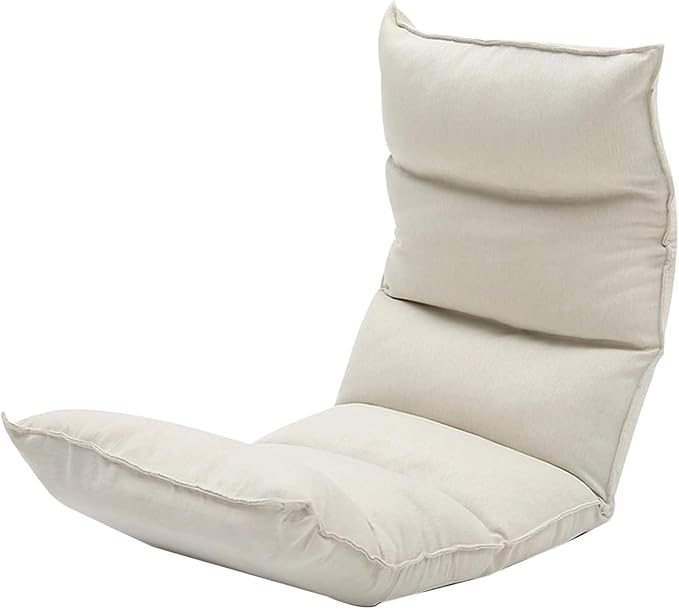 ELEFOCUS Folding Floor Chair Multi-Position Adjustable Moon Chair with Independent Cotton Bale Lazy Sofa for Balcony Bay Window(White)