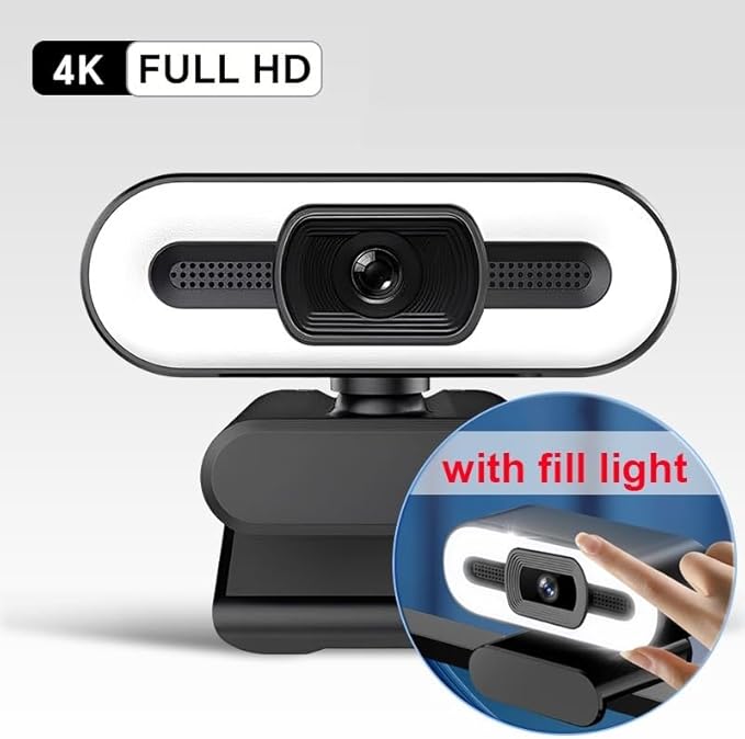 4K Webcam Video Camera 2K Autofocus Streaming Web Cam with Microphone Full HD 1080P Webcams for PC/Computer/Laptop(4k with Light)