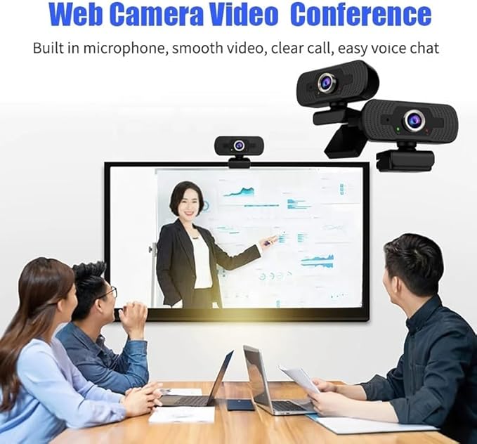 Webcam with Cover Microphone Streaming Computer Web Camera Cam Video Recording for PC Desktop Work