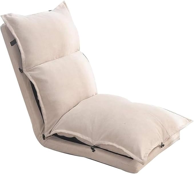 ELEFOCUS Folding Sofa Chair Folding Floor Chair 5-Speed Backrest Adjustment Balcony Lounge Chair Fabric Removable and Washable(Beige)