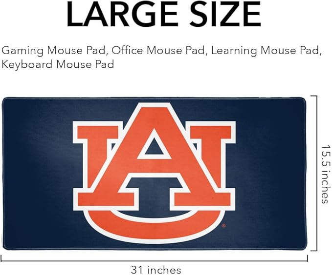 Auburn University Tigers Primary Logo Large Gaming Mouse Pad Desk Mat with Stitched Edges Non-Slip Base for Gamer Home and Office 31.5 x 15.7