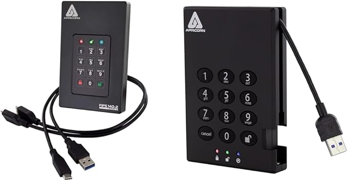 Apricorn 4TB Aegis Fortress L3 FIPS Level 3 USB 3.0 Hardware Encrypted Portable Drive Bundle with 2TB Aegis Padlock USB 3.0 256-Bit AES XTS Hardware Encrypted Portable External Hard Drive