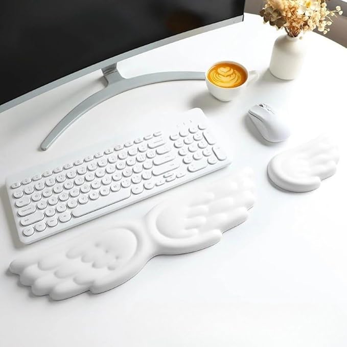 Angel Wings Keyboard Wrist Rest &amp Mouse Wrist Rest Set Memory Foam Cushion Durable Non-Slip Soft Support for Comfortable Typing