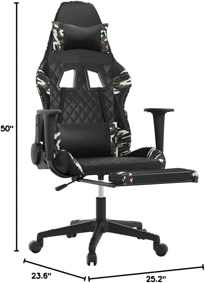 Gaming ChairAdult Office ChairComputer Game Chair Suitable for OfficeGame RoomComputer RoomBedroomStudy Room with Footrest Black and Camouflage Faux Leather