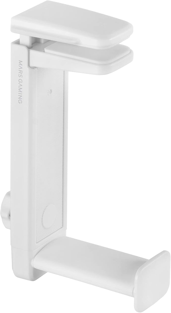 Mars Gaming MHH2 Headphone Stand Hook and Stand Cable Management Height Adjustable White