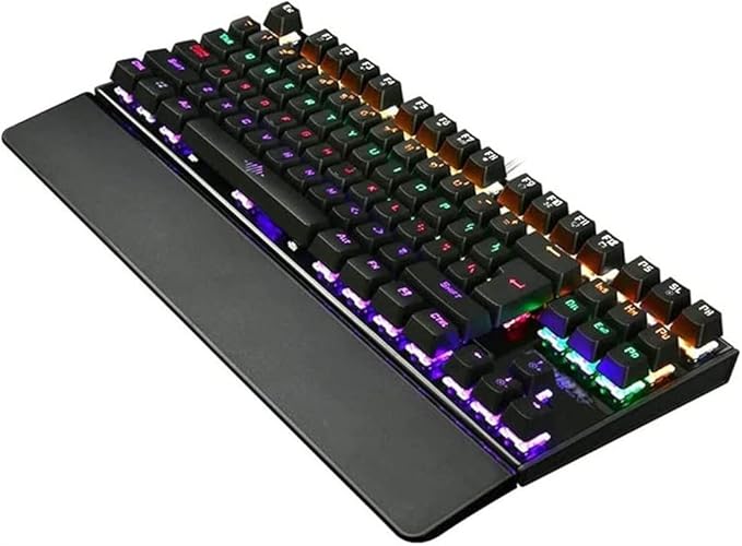 Mechanical Keyboard Wired Gaming Keyboard 87 Keys RGB LED Rainbow Backlit Keyboard Suitable for PC and Desktop Computer