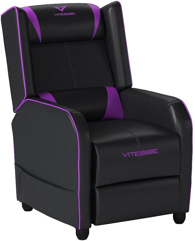 VITESSE Gaming Recliner Chair Racing Style Single PU Leather Sofa Modern Living Room Recliners Ergonomic Comfortable Home Theater Seating Purple