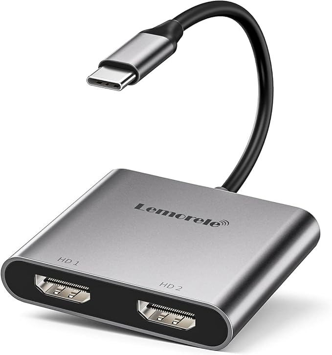Lemorele USB C to Dual HDMI Adapter Dual Monitor Adapter Converter Supports 4K@60Hz and Dual 4K@30Hz for MacBook HP Dell Surface Thinkpad Type C Laptops [macOS only Support SST Mode]