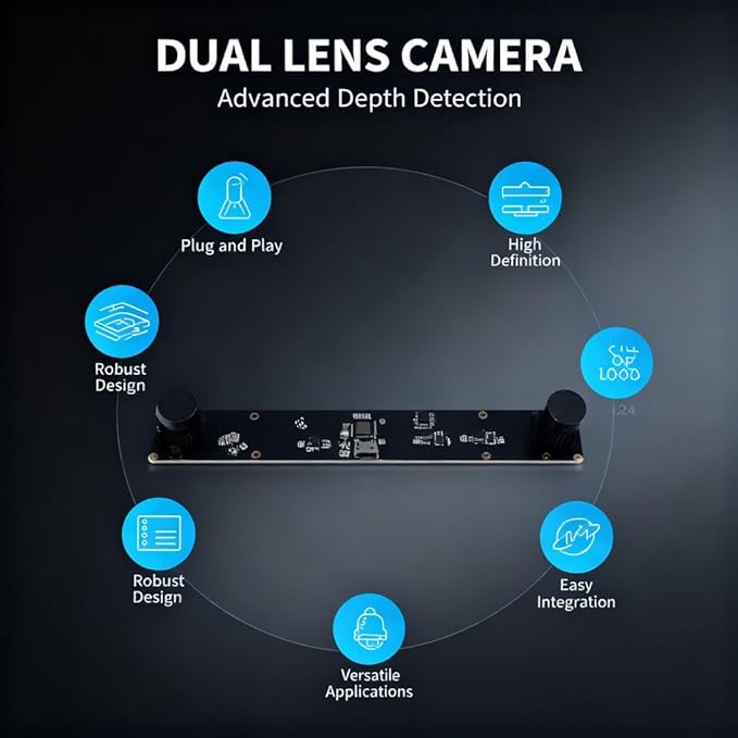 4MP Dual Lens USB Camera Board 1080P 72° Viewing Angle with Distortion - High Resolution Depth Detection 3D VR Distance Measurement Industrial Applications