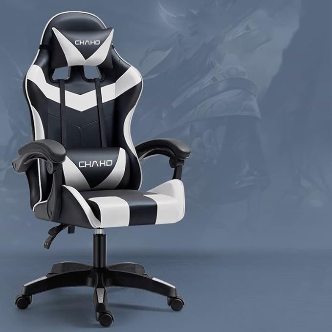 Gaming ChairGamer Chair for AdultsBig and Tall Gaming Chair 200lb CapacityGaming Chairs for TeensGaming Computer Chair with Headrest and Lumbar Support (WhiteV-Style)