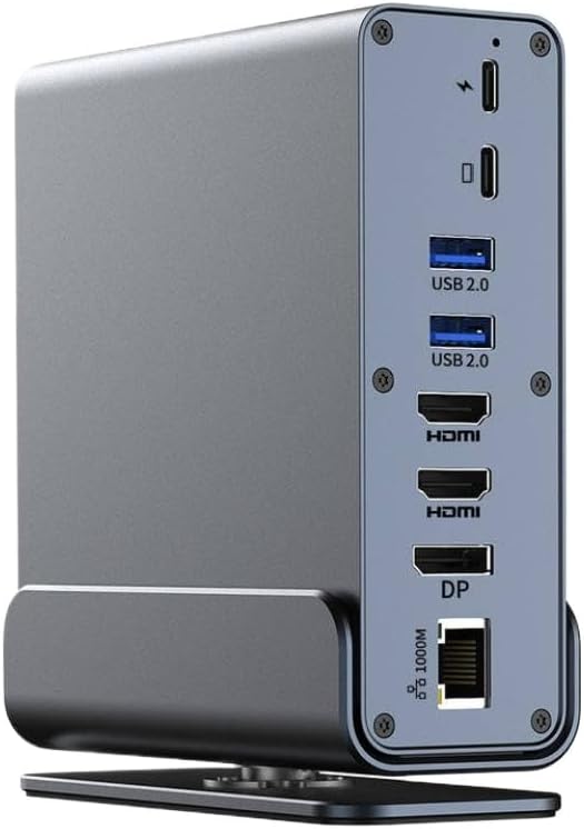 USB-C Docking Station 15 in 1 Vertical Hub with Triple Monitor Support 4K HD RJ45 1000M USB 3.0 2.0 PD 3.0 SD TF Audio 3.5mm Compatible with Pro(Gray)