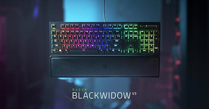 Razer BlackWidow V3 Mechanical Gaming Keyboard: Green Mechanical Switches - Tactile &amp Clicky - Chroma RGB Lighting - Compact Form Factor - Programmable Macro Functionality - USB Passthrough (Renew