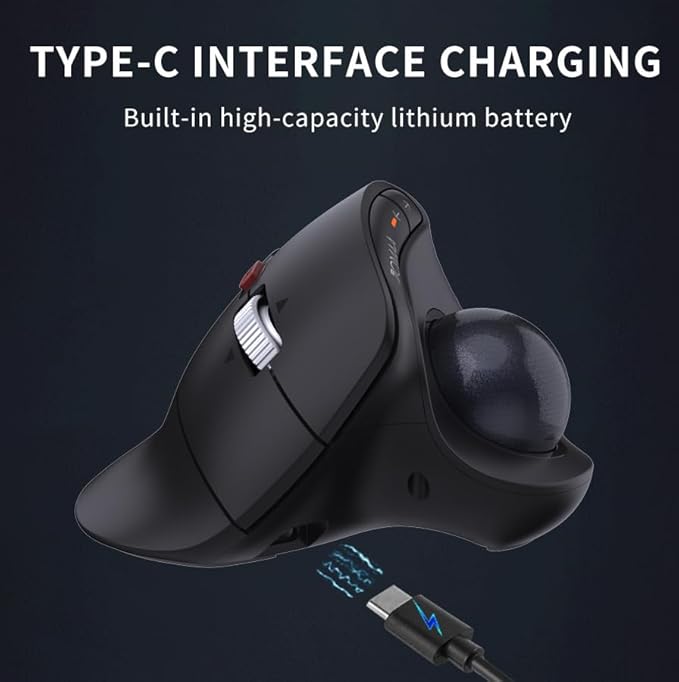 JOMAA Wireless Vertical Trackball Mouse - Ergonomic Design 3-Device Switching 2.4G/Bluetooth 5.0 Rechargeable Type-C Adjustable DPI Compatible with Windows/macOS/iOS/Android (Black)