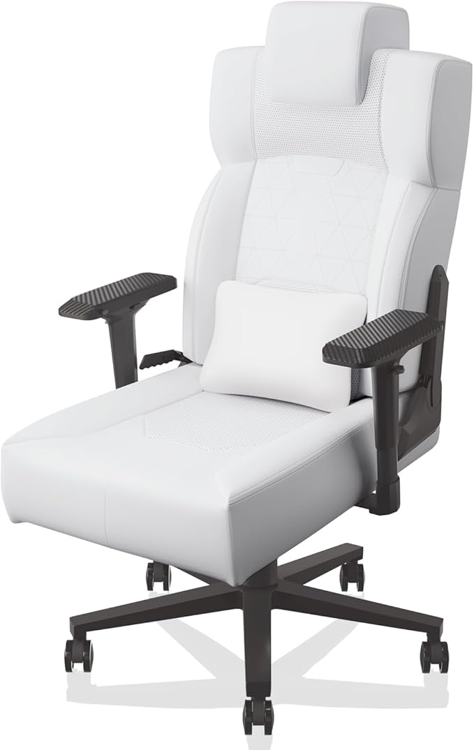 Gaming Chair Big and Tall for AdultsErgonomic Comfortable Wide Office Chair with Lumbar SupportDesk Computer Chair High Back 155° Recline with Angle LockPUWhite